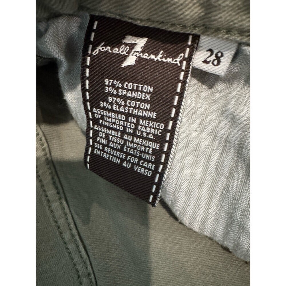 7 For All Mankind Jeans Womens 28 Olive Green Distressed Slim Straight - Picture 4 of 8
